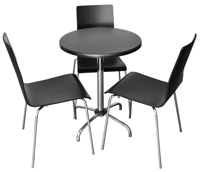 Sittgrupp svart bord 70 cm samt 3 stolar